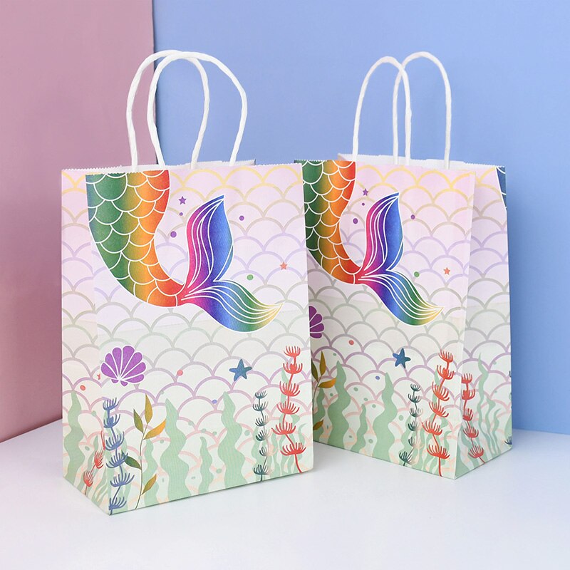 pcs Mermaid Tail Paper Bags Kids Happy Birthday Favors Candy Gifts Packaging Festival Party Baby Shower Deor Supplies 