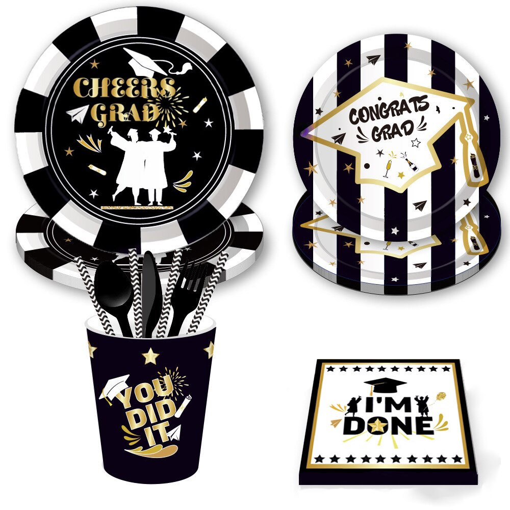 2022 Graduation Season Theme Disposable Tableware Set Congrats Grad Paper Plate Tissue Cup Party Decoration Supplies PartyDecorHQ