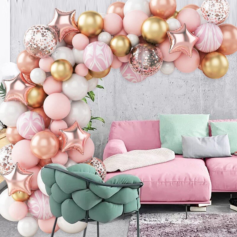 Romantic Balloon Garland Arch Kit Macaron Pink Gold Confetti Latex Balloons Set Wedding Birthday Party Decorations PartyDecorHQ