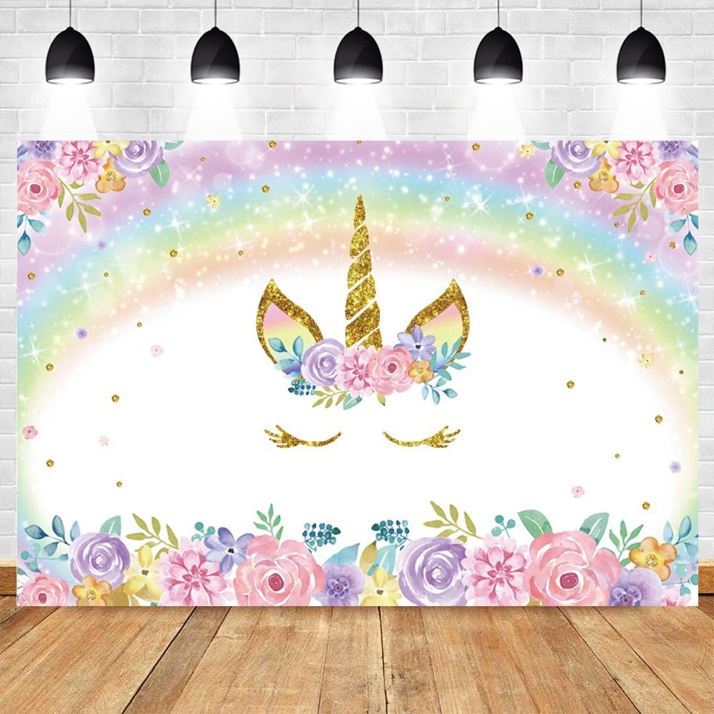 Rainbow Unicorn Backdrop Newborn Baby Shower Birthday Party Decor Photography Background Photophone Studio Shoots Photographic 