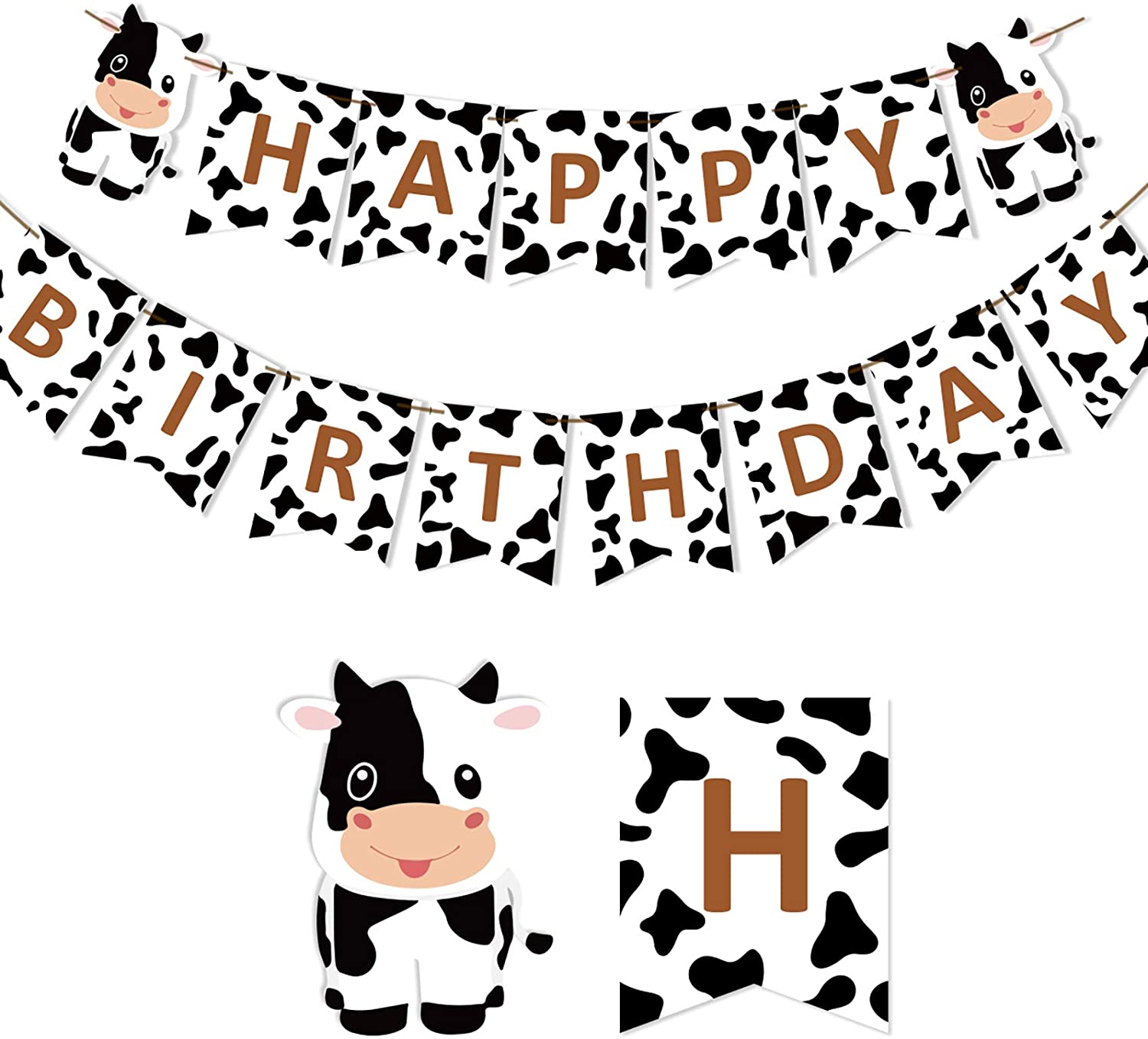 Farm Themed Party Decoration Black White Cow Happy Birthday Banner Child st nd rd Supplies 