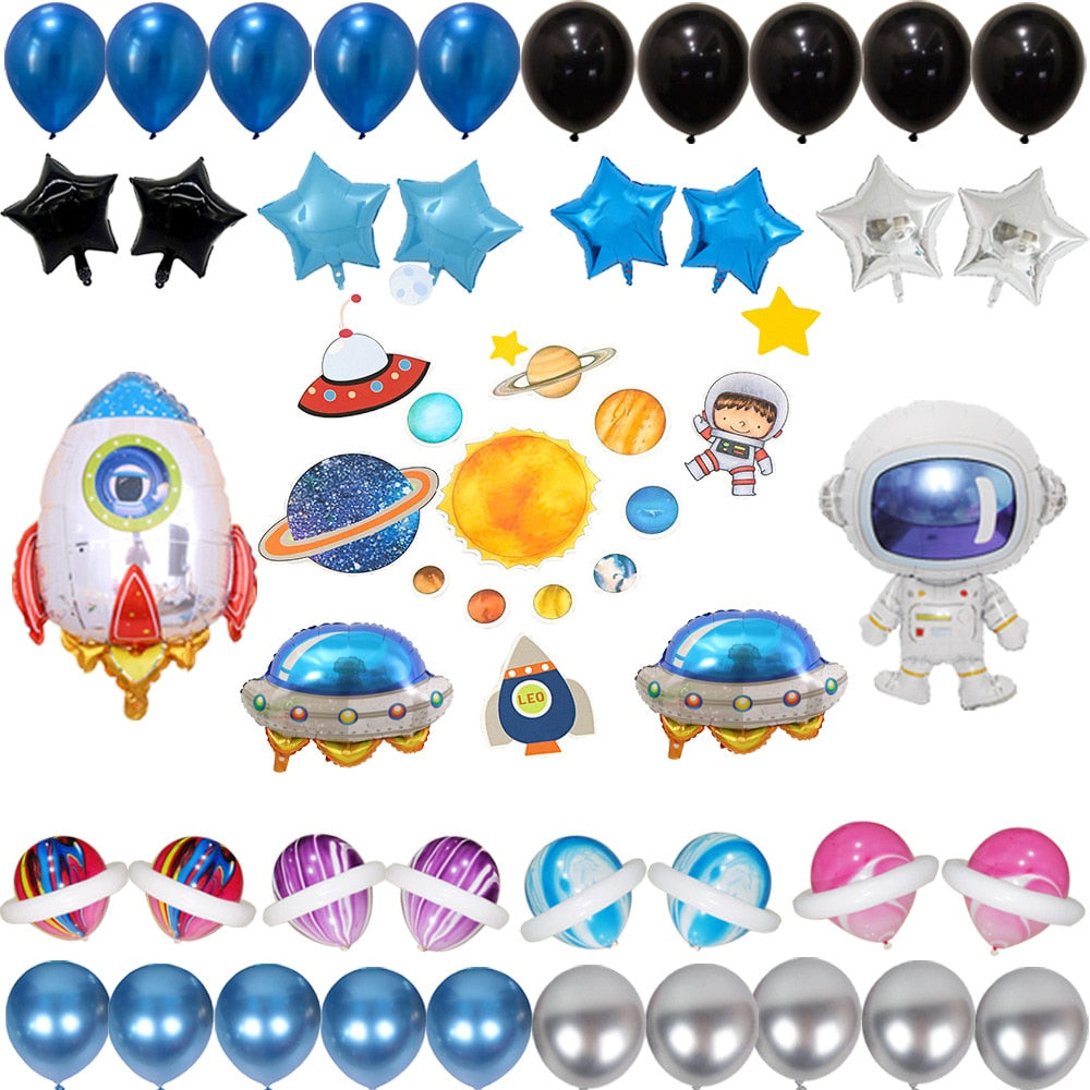 Space Themed Party Decoration Astronaut Rocket Balloons Set Cake Toppers Kids st Birthday Baby Shower Supplies 