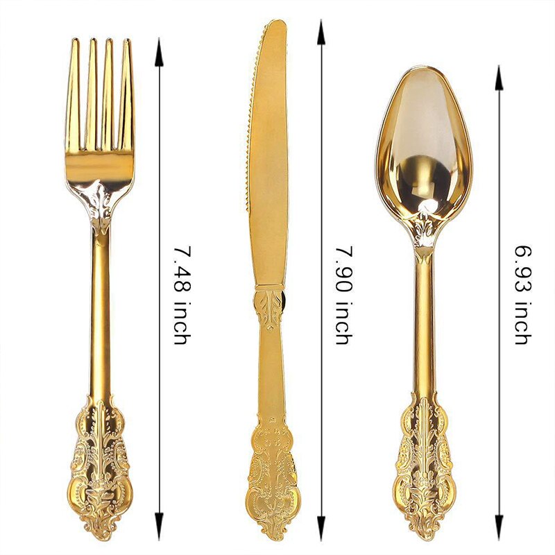 Pcs Rose Gold Disposable Tableware Kit Plastic Knives Forks Spoon Wedding Birthday Party Decoration Festival Supplies 