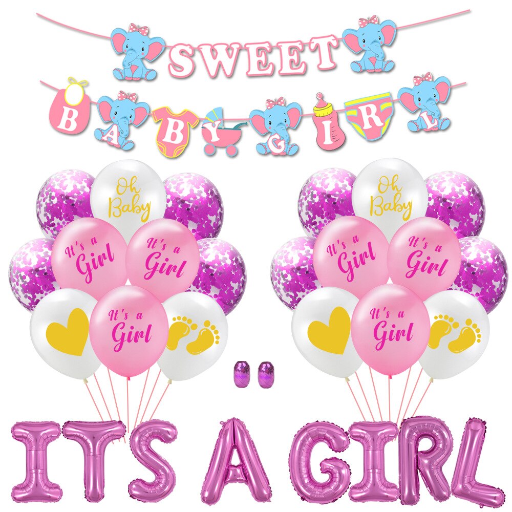 Girl Theme Party Decoration Wave Dot Foil Confetti Balloons Set Baby Gender Reveal Supplies 