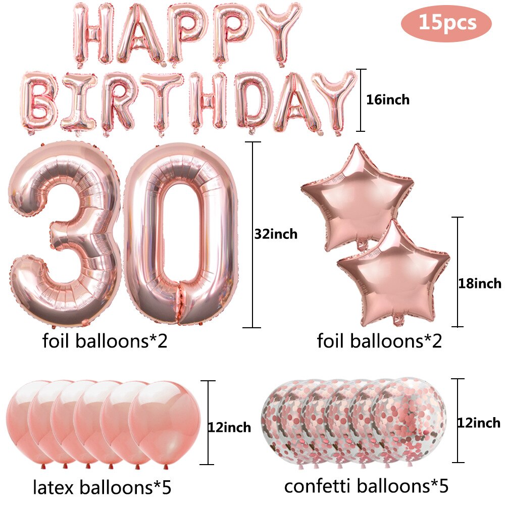 Sweet Birthday Balloon Set Party Decoration Rose Gold Happy Banner Star th Supplies 