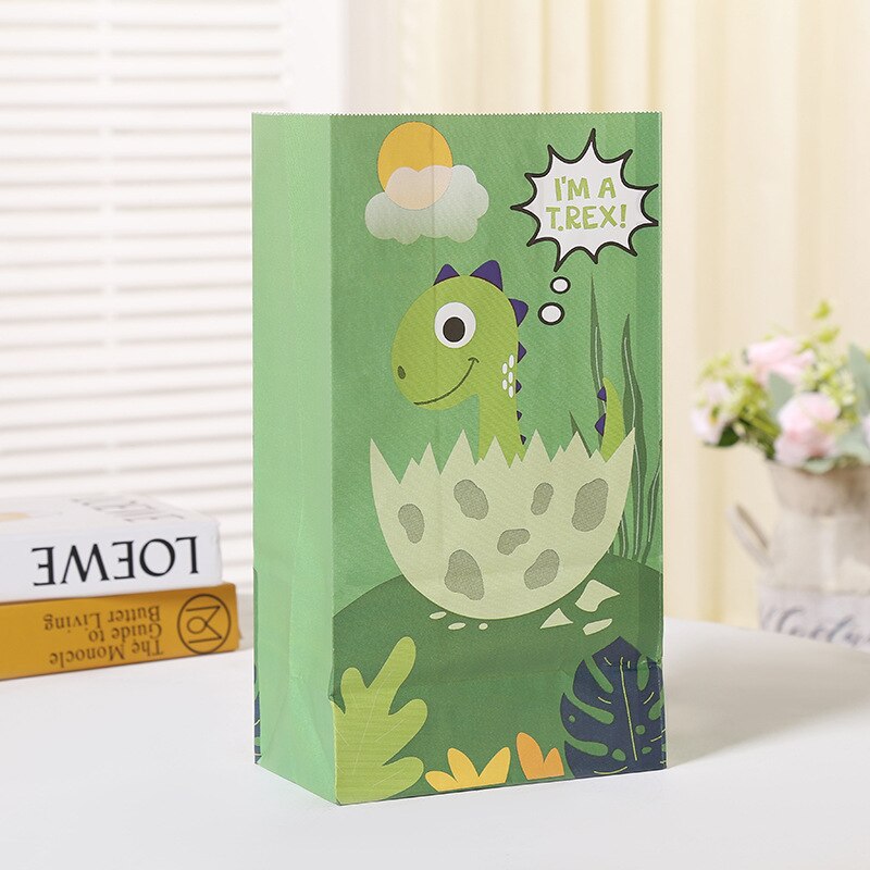 pcs Cartoon Dinosaur Gifts Bags Kraft Paper Candy Cooking Bag Packaging Jungle Birthday Decoration Baby Shower Guests Gift 