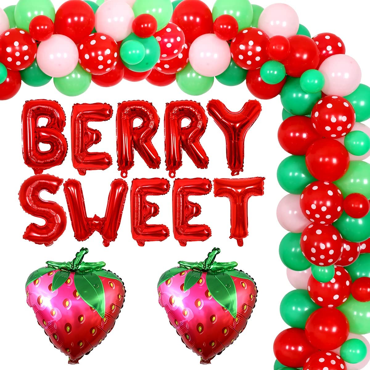 Strawberry Theme Party Decorations Red Foil Balloon Garland Kit Girls st nd Birthday Baby Shower Supplies Inflatable