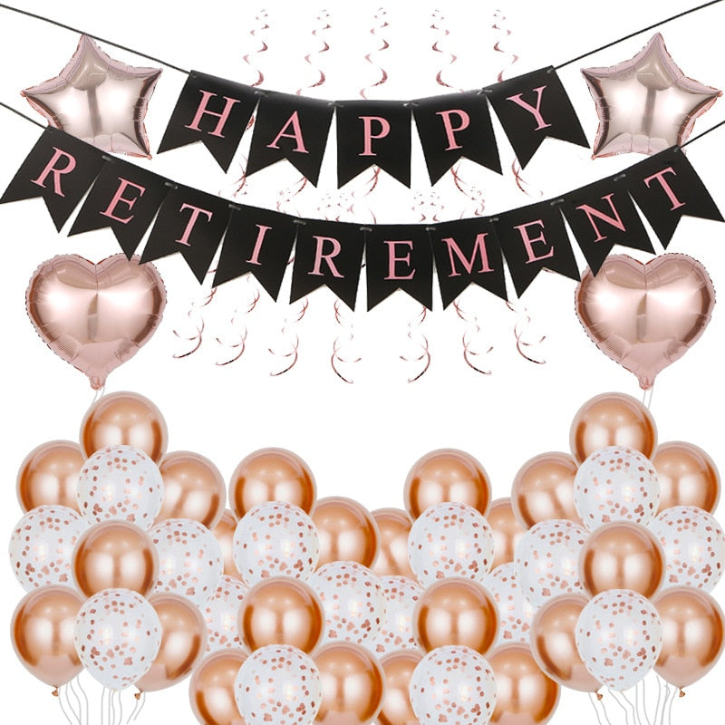 Retirement Party Decorations Rose Gold Confetti Balloons HAPPY RETIREMENT Letter Banner Supplies 