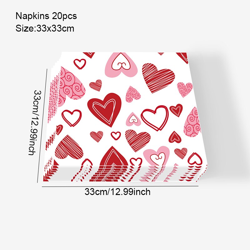 Wedding Heart Disposable Tableware Red Paper Cups Napkins Girl Birthday Party Decoration Baby Shower Table Decor 