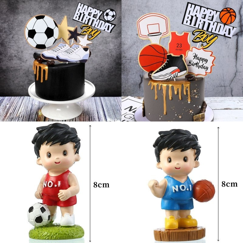 Soccer Football Basketball Cake Topper Happy Birthday Boy Decor Children Party Theme Supply 