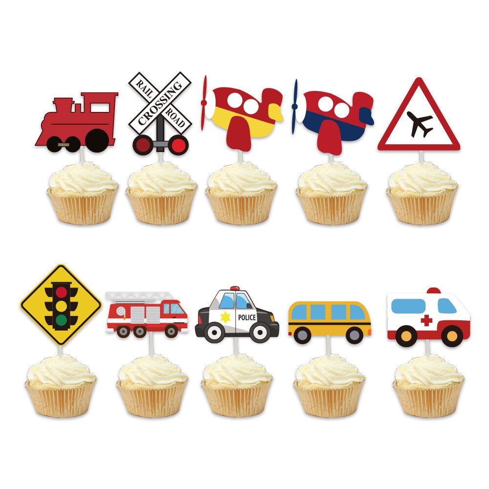 Transportation Themed Party Decoration Yellow Orange Balloon Banner Vehicle Cake Toppers Boys st Birthday Supplies 