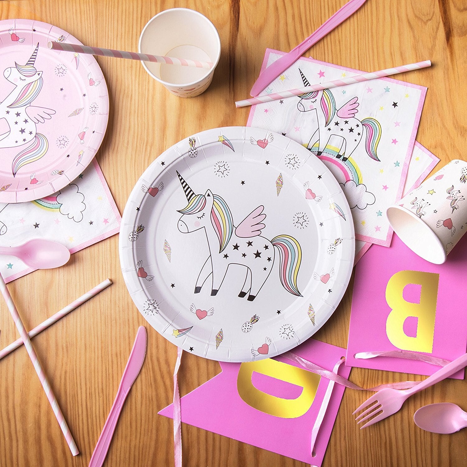 pcs/set Unicorns Party Disposable Tableware Paper Cup Napkin Banner Girl Wedding Birthday Decoration Festival Supplies 