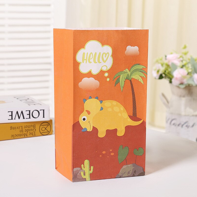 pcs Cartoon Dinosaur Gifts Bags Kraft Paper Candy Cooking Bag Packaging Jungle Birthday Decoration Baby Shower Guests Gift 