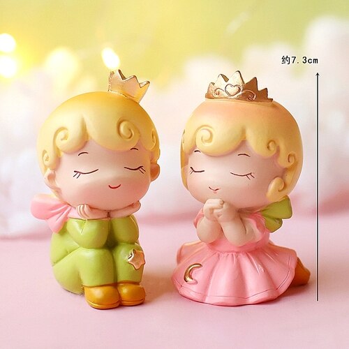 Prince Princess Cake Decoration Happy Birthday Boy Girl Topper Resin Star Moon Child Like Decorate Party Gift 