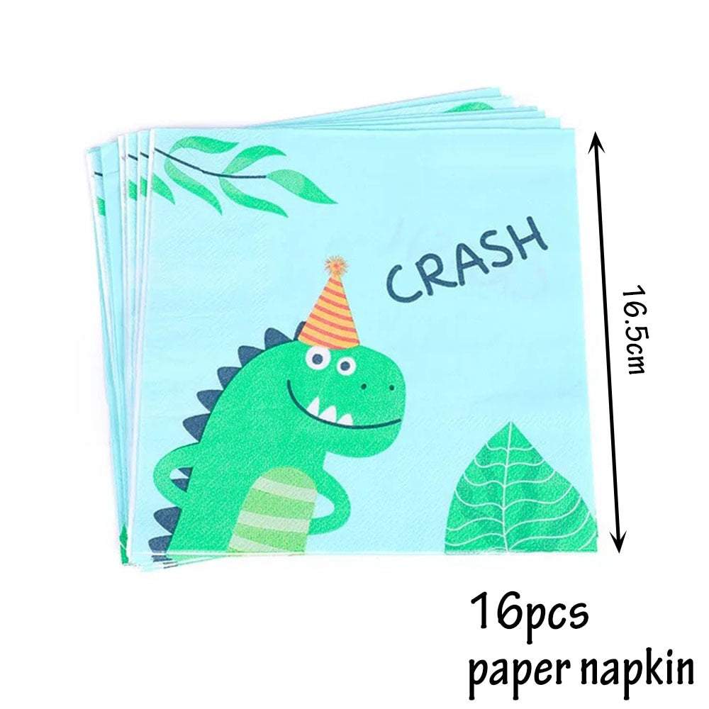 Cute Dinosaur Birthday Decorations Disposable Tableware Plates Cups Jungle Dino Party Banner Kids Summer Supplies 