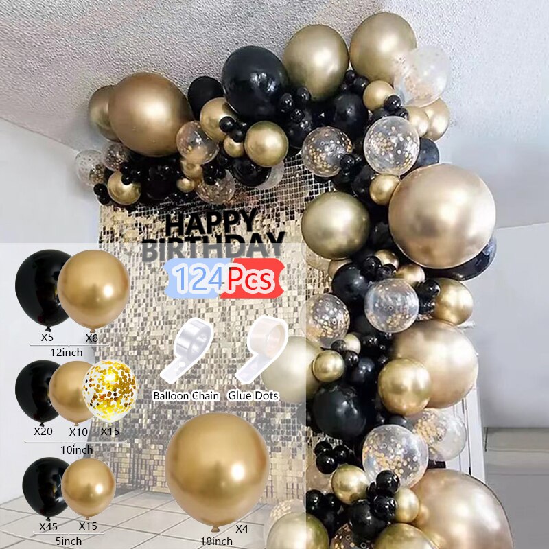 Balloon Arch Set Black Gold Pink Sequins Balloons Garland Aldult Baby Baptism Shower Birthday Decoration Party Inflatable Decorations