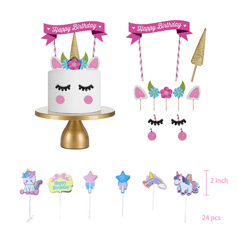 Unicorn Themed Party Decorations Pink Purple Confetti Balloon Set Banner Cake Topper Sticker Birthday Supplies 