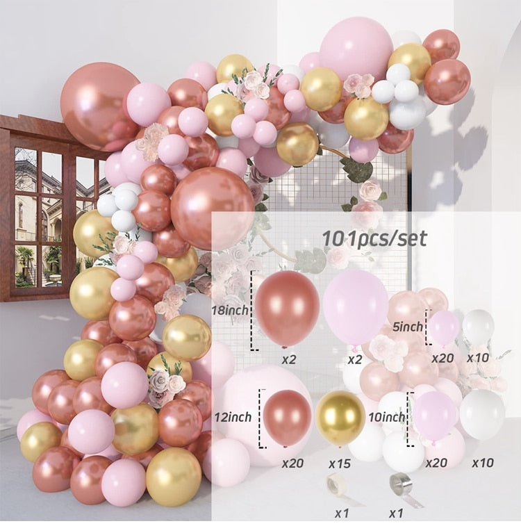 Macaron Pink Balloon Garland Arch Kit Wedding Birthday Party Decoration Kids Globos Gold Confetti Latex Ballon Baby Shower Girl Inflatable Decorations