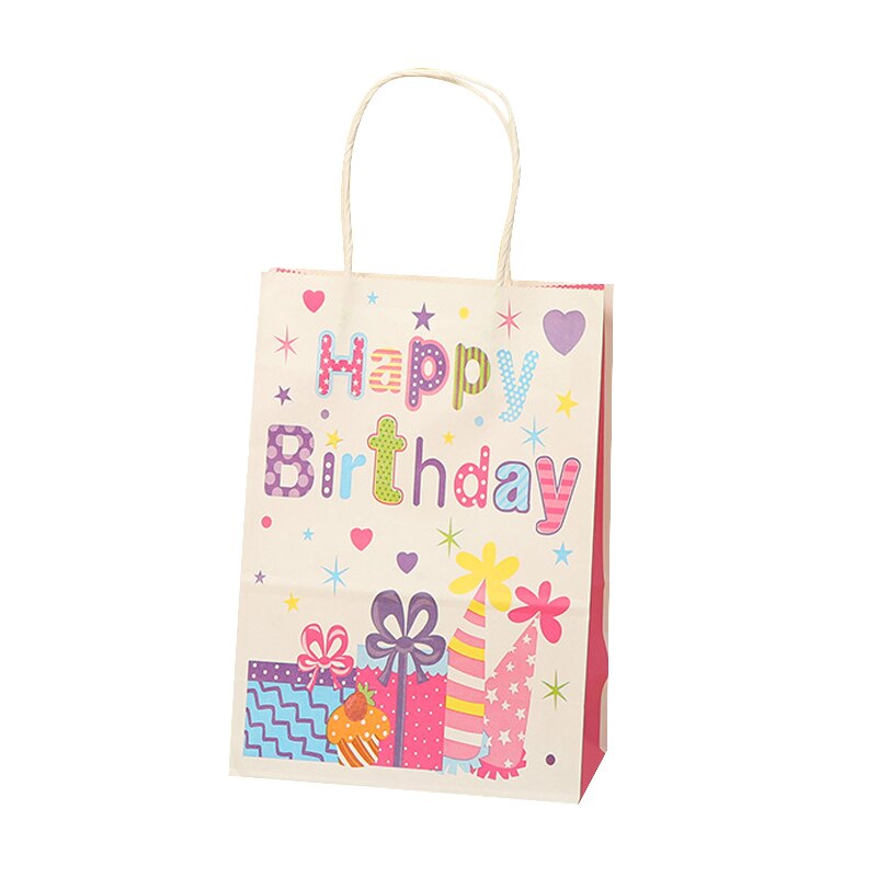 pcs Kraft Paper Gift Bag Handle Happy Birthday Packaging Wedding Favors Guests Festival Supplies 