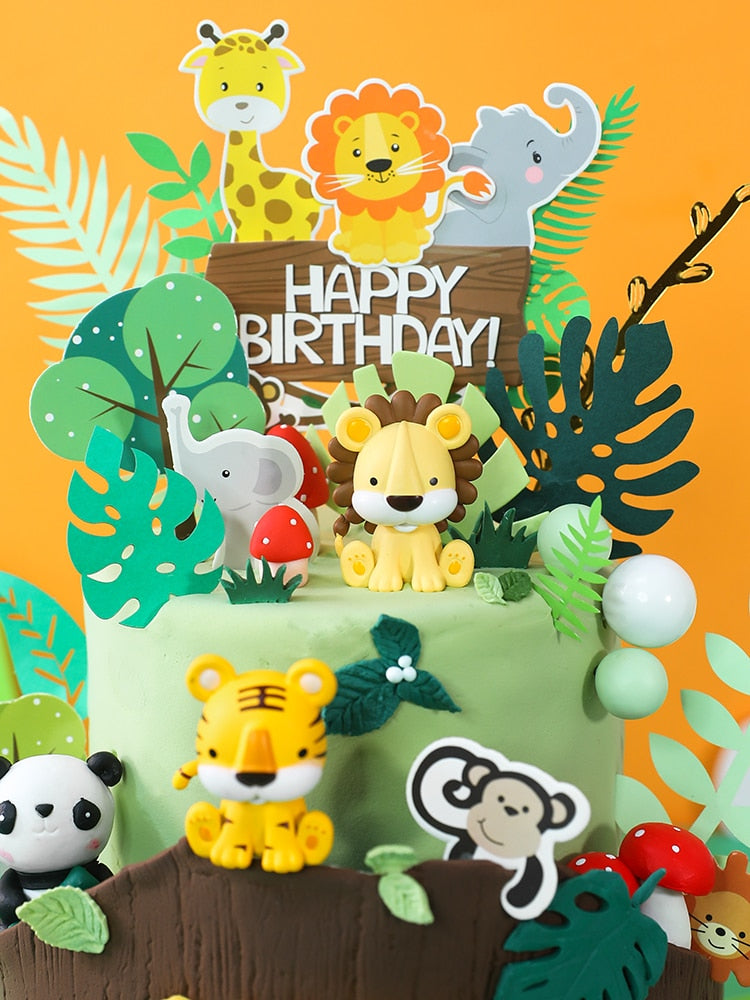 Lovely Animal Cake Topper Safari Jungle Wild Forest Tiger Lion Animals Figures Woodland Cupcake Toppers Decoration Birthda 