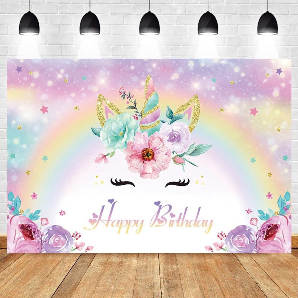 Rainbow Unicorn Backdrop Newborn Baby Shower Birthday Party Decor Photography Background Photophone Studio Shoots Photographic 