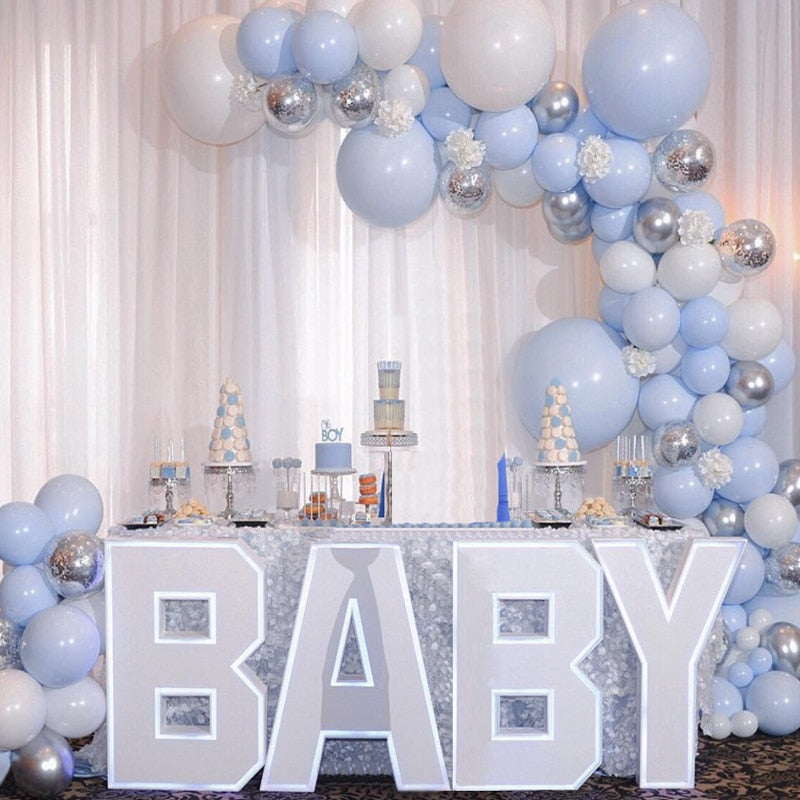 Balloons Arch Set White Blue And Silver Sequins Balloon Garland Birthday Party Wedding Baby Baptism Shower Balloon Decoration PartyDecorHQ