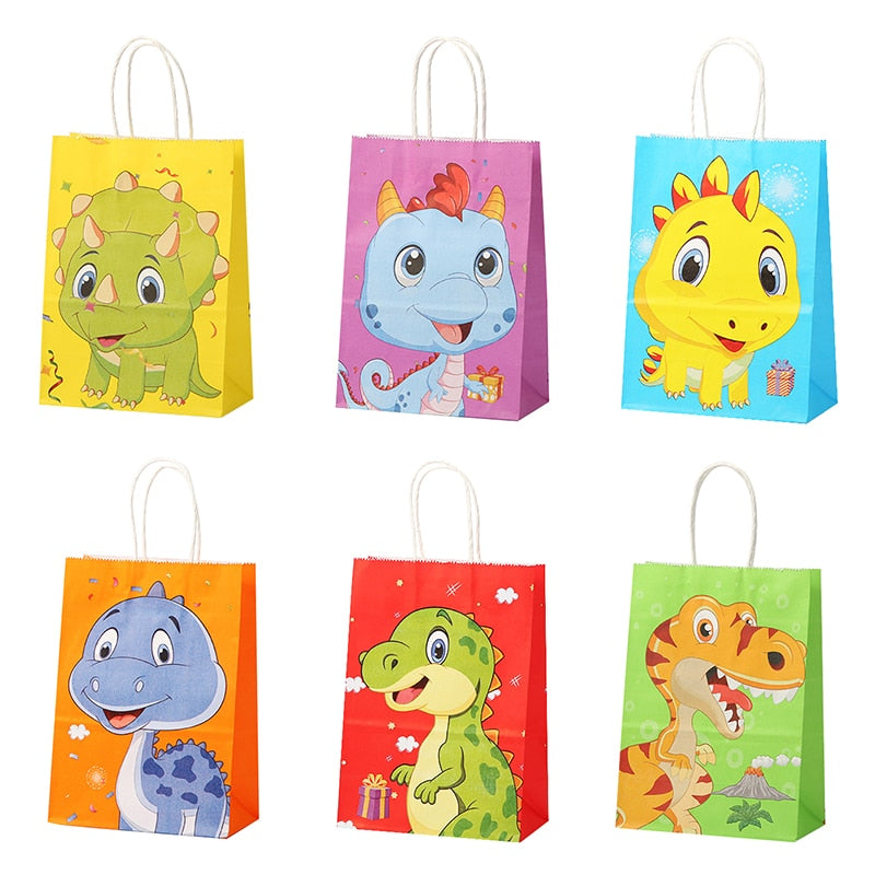 pcs Cartoon Dinosaurs Gifts Bag Handheld Kraft Paper Bags Candy Cake Packaging Kids Jungle Birthday Anniversary Party Supplies 