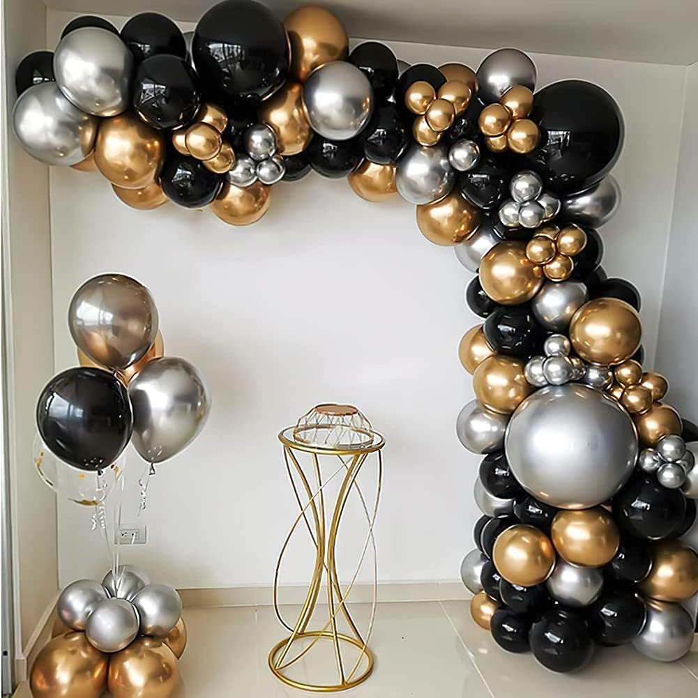 PCS Black Gold Silver Balloon Garland Arch Kit Latex Balloons Set Birthday Graduation Bachelorette Wedding New Year Inflatable Party Decorations