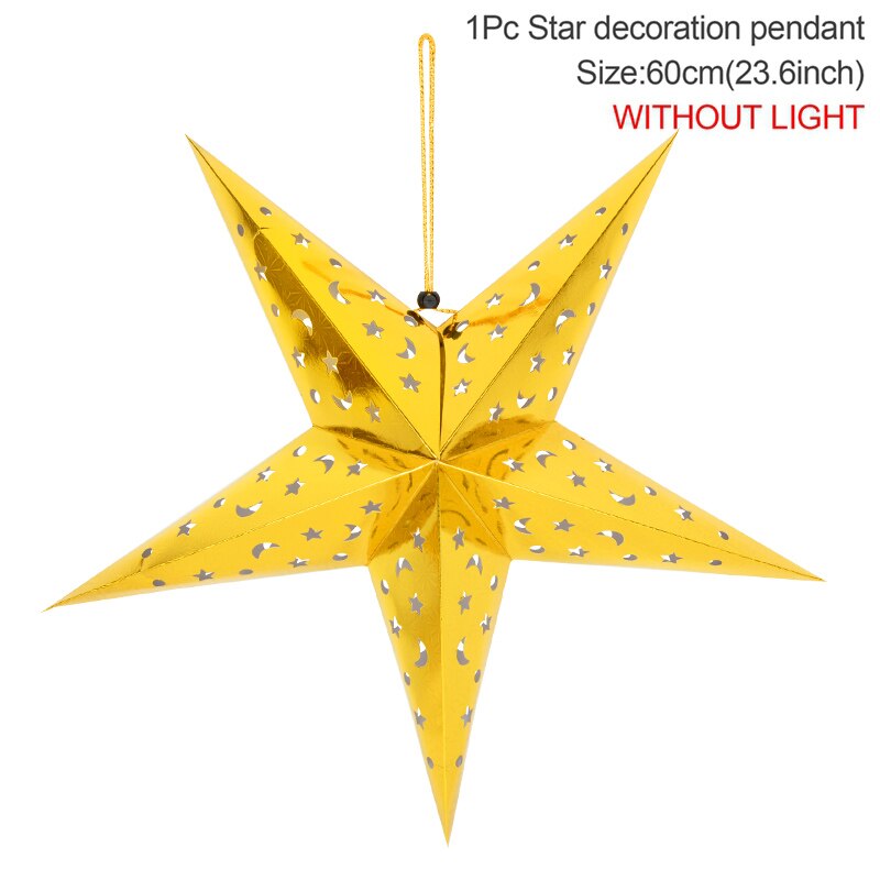 30/45/60cm Hollow Out Star Hanging Pendant Eid Mubarak Decorative Home Party Outdoor Paper Lantern Stars Lampshade Garden Decor PartyDecorHQ