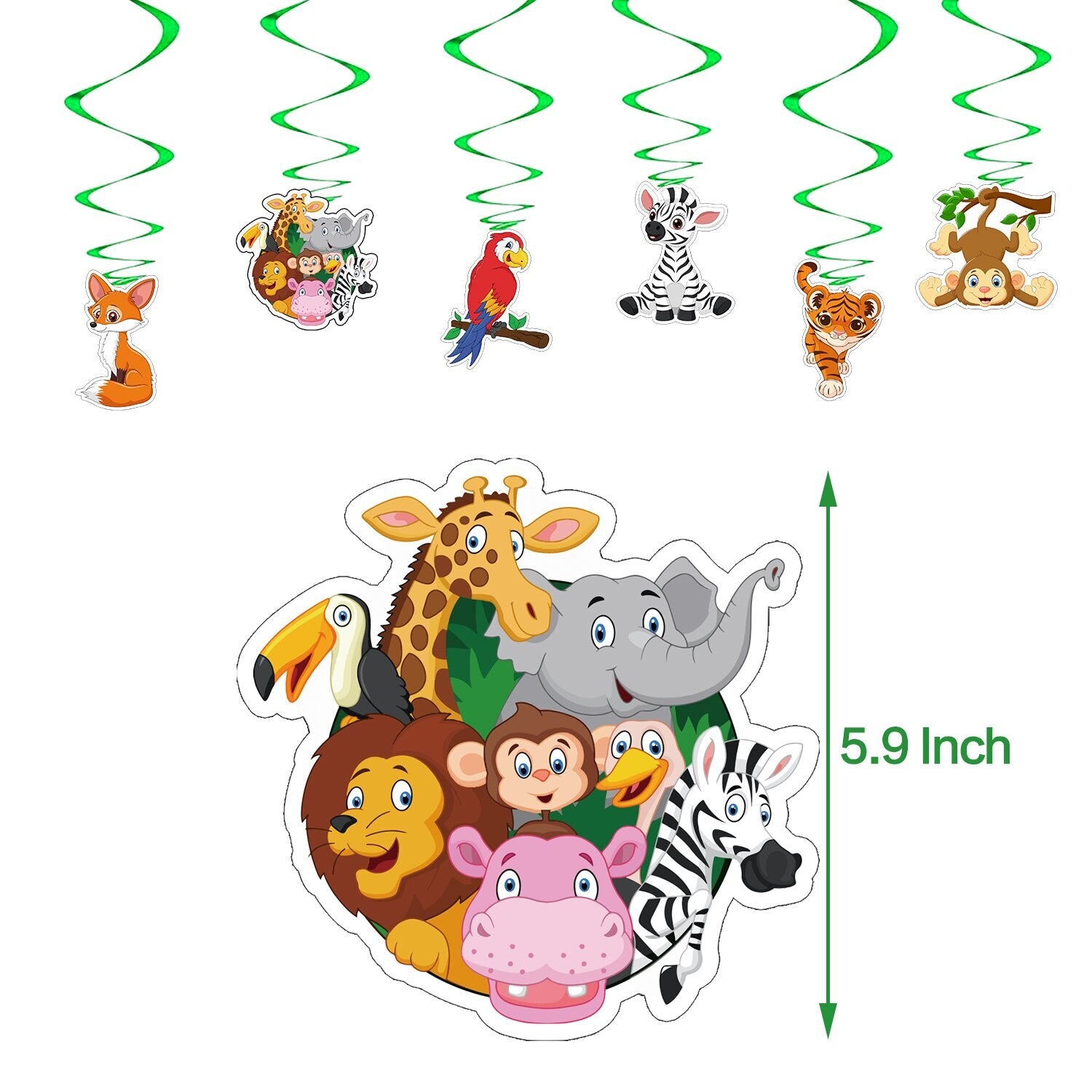 Jungle Animal Theme Latex Balloon Hanging Spirals Snake Tigger Cupcake Toppers Banner Kids Birthday Party Decoration 