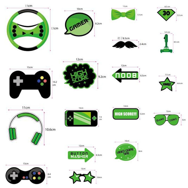 Game Theme Birthday Party Photo Props Decorations Earphone Glasses Photobooth Tools Boys Supplies 