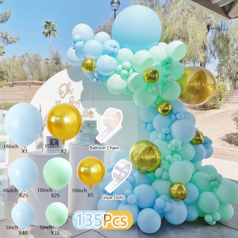 100Pcs Balloons Arch Set Blue and Gold 4D Balloon Garland Birthday Party Wedding Baby Baptism Shower Balloon Arch Kit Decoration PartyDecorHQ