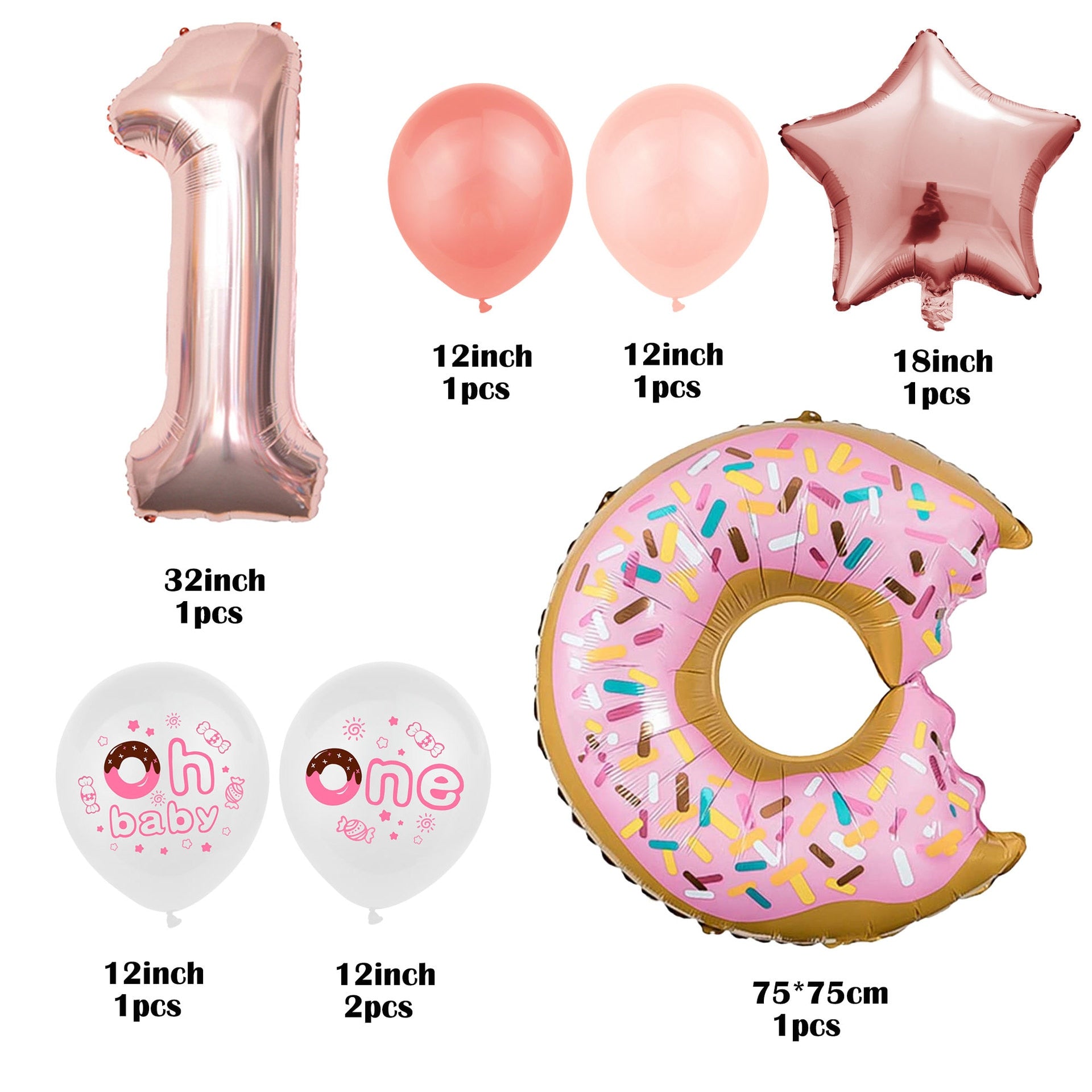 Donut Theme Party Decoration Pink White Balloon Set Rose Gold Star Foil Kids st Birthday Supplies 