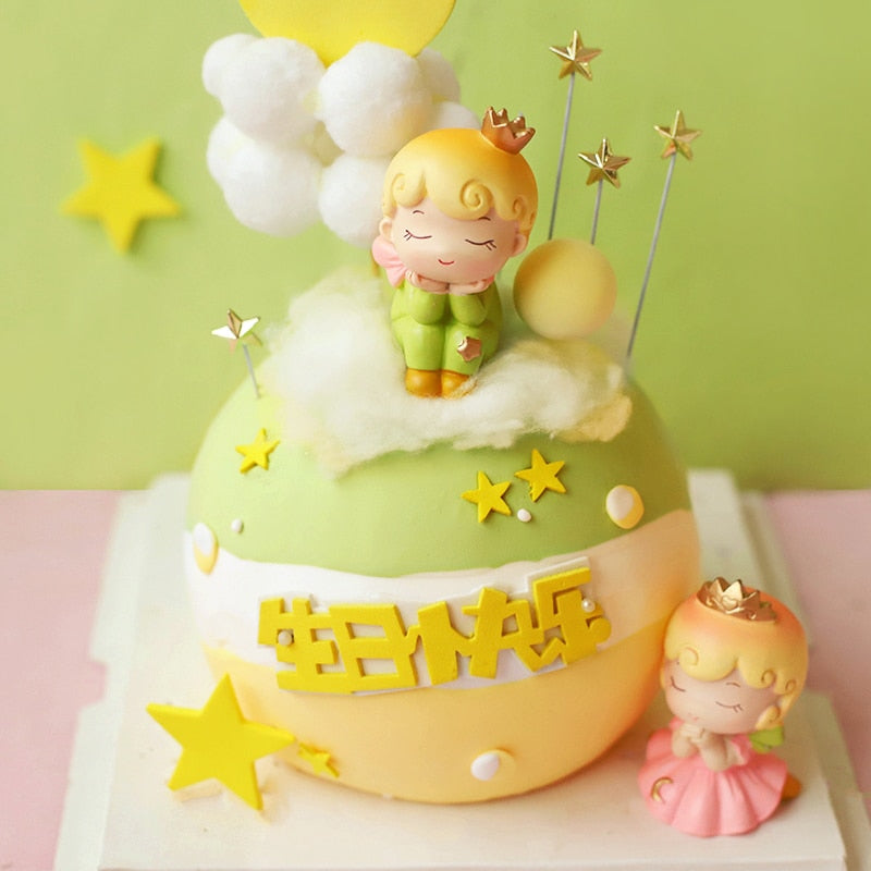 Prince Princess Cake Decoration Happy Birthday Boy Girl Topper Resin Star Moon Child Like Decorate Party Gift 