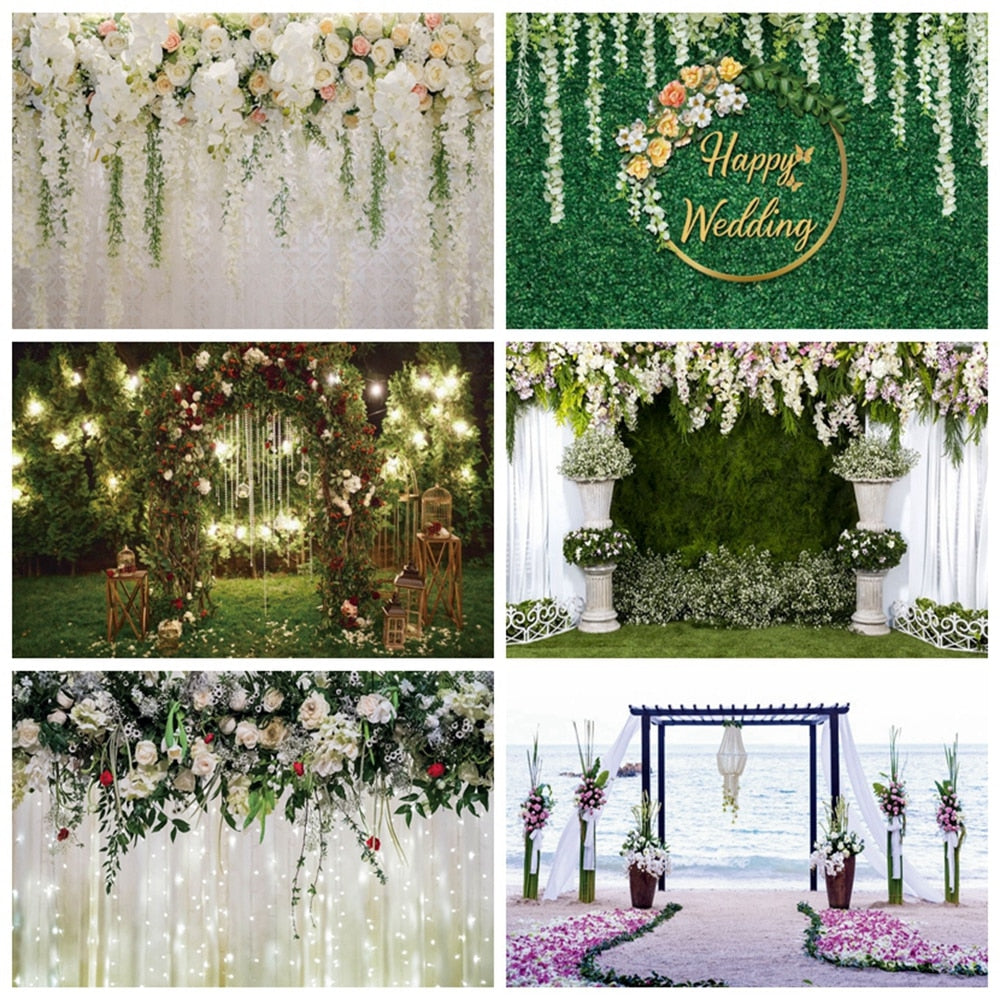 Wedding Scenes Floral Photography Backdrop Baby Birthday Bridal Shower Ceremony Decor Background Photo Shoot Banner Props 