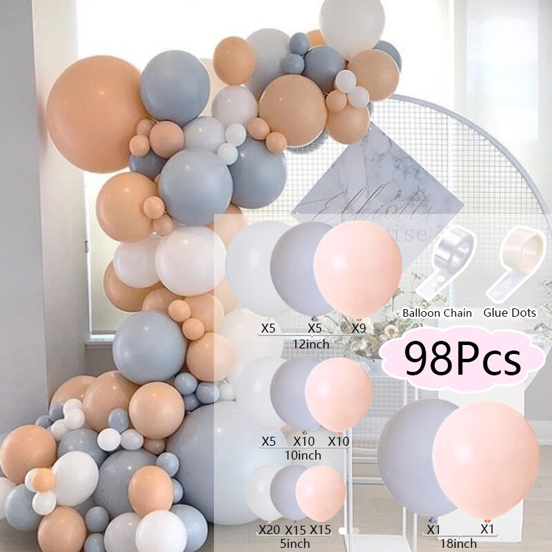 Balloons Arch Set White Grey Orange Balloon Garland Birthday Party Romantic Wedding Baby Baptism Shower Decoration Inflatable Decorations