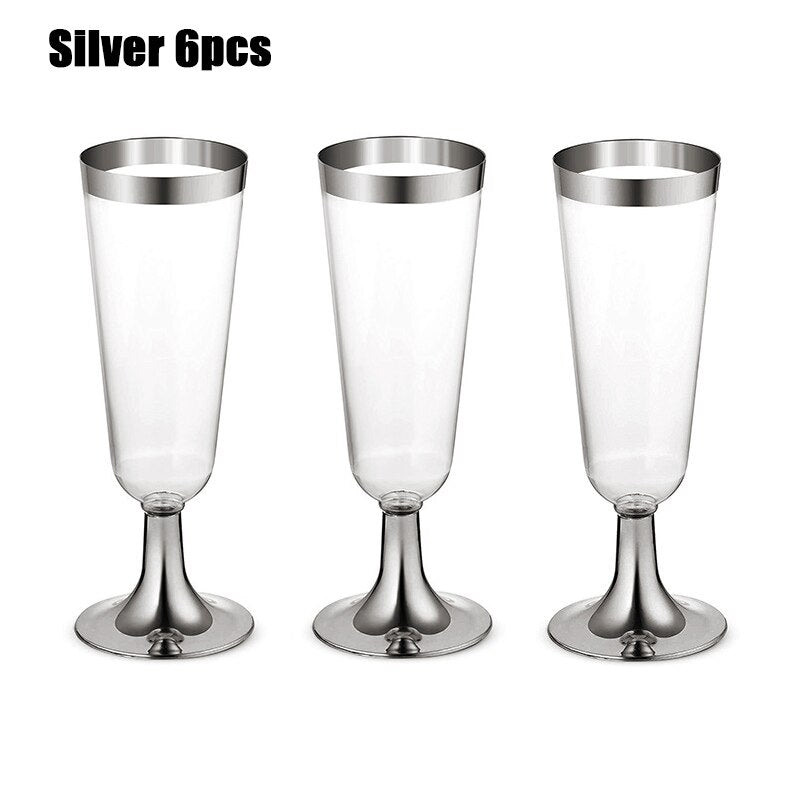 pcs Rose Gold Silver Disposable Goblets Cup Plastic Transparent Drink Champagne Cups Wedding Birthday Party Festival Supplies 