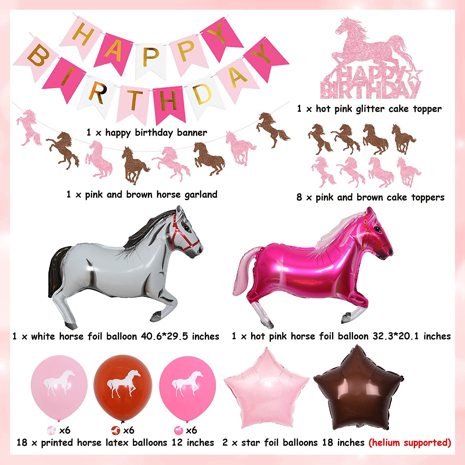 Horse Party Decorations Balloons Kit Happy Birthday Banner Cake Topper for Western Cowgirl Birthday Party Supplies PartyDecorHQ