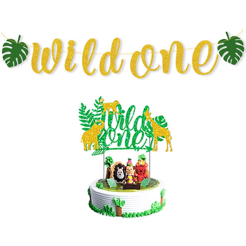 Jungle Animal Theme Party Decoration Foil Balloons Wild One Cake Topper for 1st Birthday Party Baby Shower Supplies PartyDecorHQ