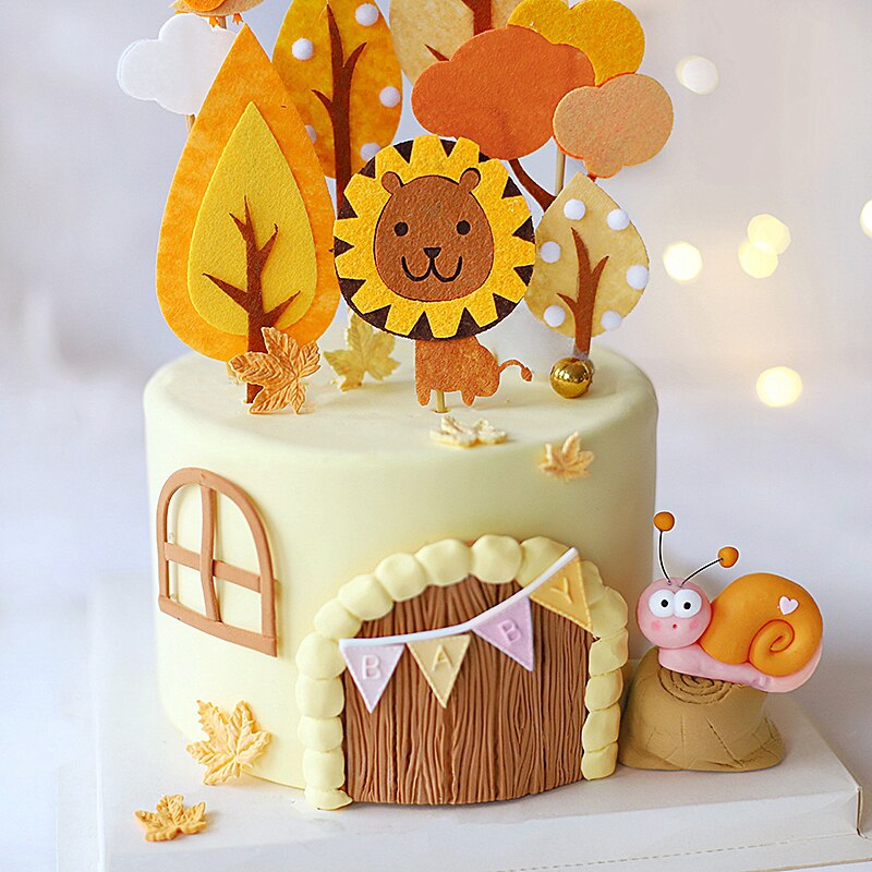 Woodland Animals Cake Decor Soft Snail Bird King One Jungle Safari Topper Happy Birthday Party Kids Baking Supplie 