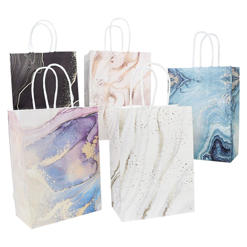 5pcs Wedding Kraft Paper Gift Bag with Handle Marble Design Printing Packaging Bags Birthday Festival Party Favors Decor Supplie PartyDecorHQ