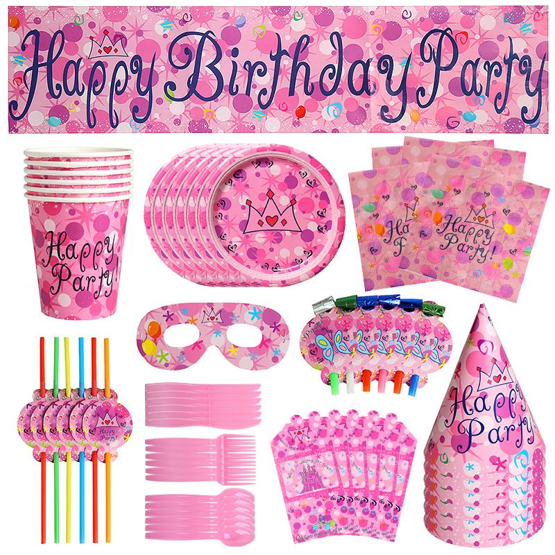 Girl Birthday Party Disposable Tableware Pink Paper Plate Napkin Cups for Kids Anniversary Decoration Baby Shower Gender Reveal PartyDecorHQ