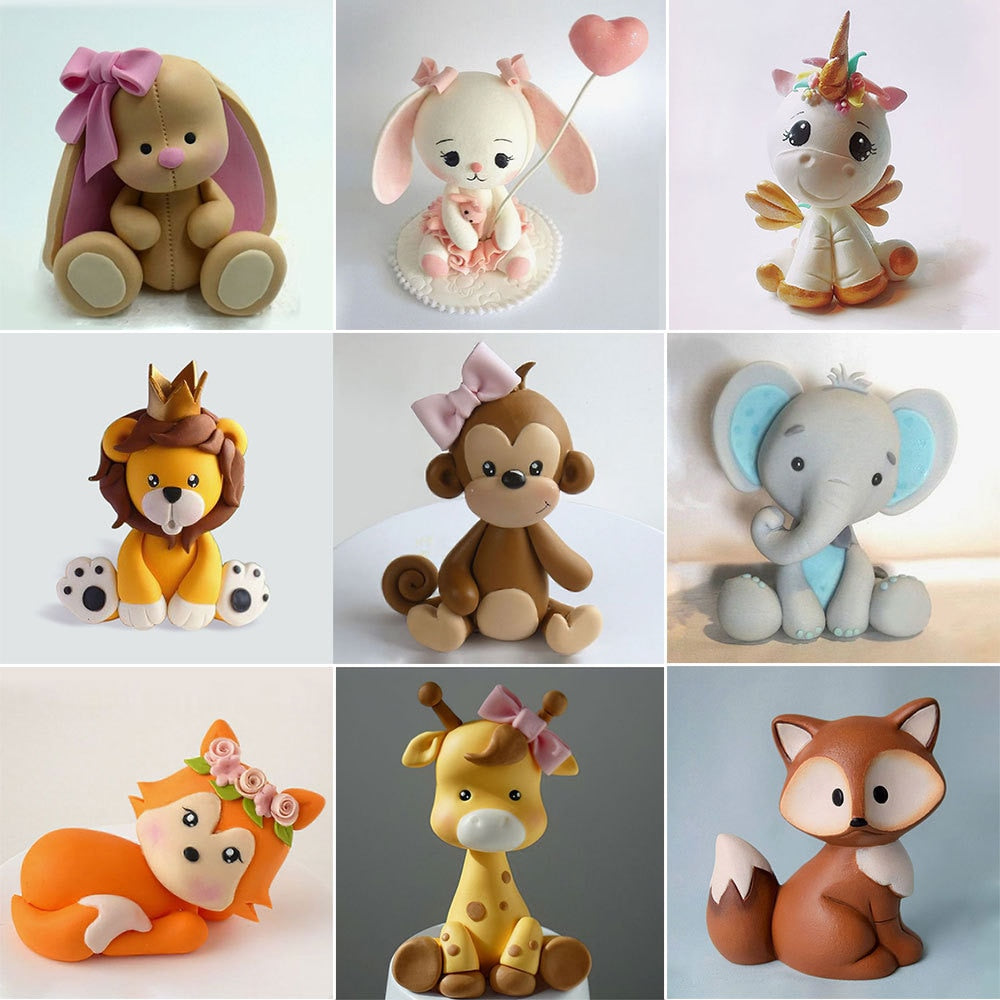 Cartoon Woodland Animal Cake Topper Cute Soft Pottery Forest Jungle Safari Dinosaur Cupcake Decor st Birthday Party Favor 