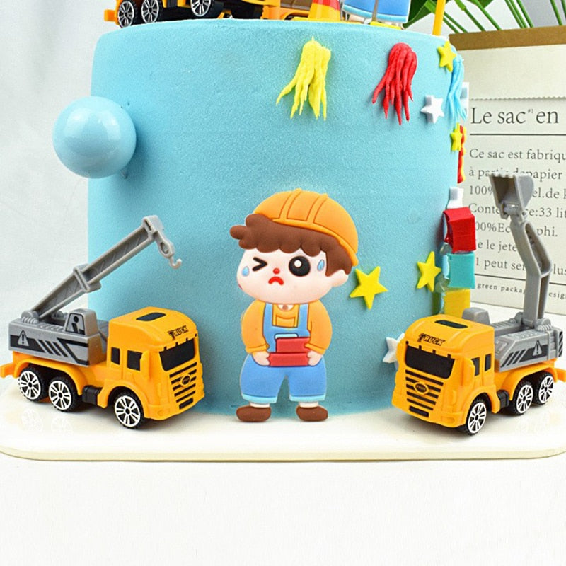 Boys Engineering Vehicle Cake Decor Digging Machine Toppers Crane Decors Happy Birthday Party Toys Gift 