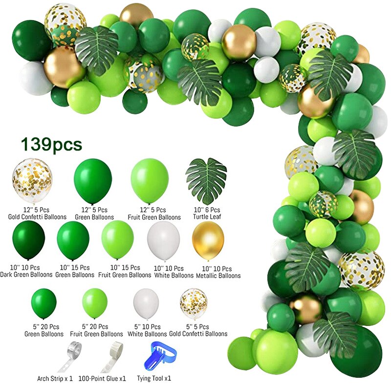 pcs Jungle Party Balloons Garland Arch Kit Green White Metallic Ballon Birthday Decoration Baby Shower Globes Inflatable Decorations