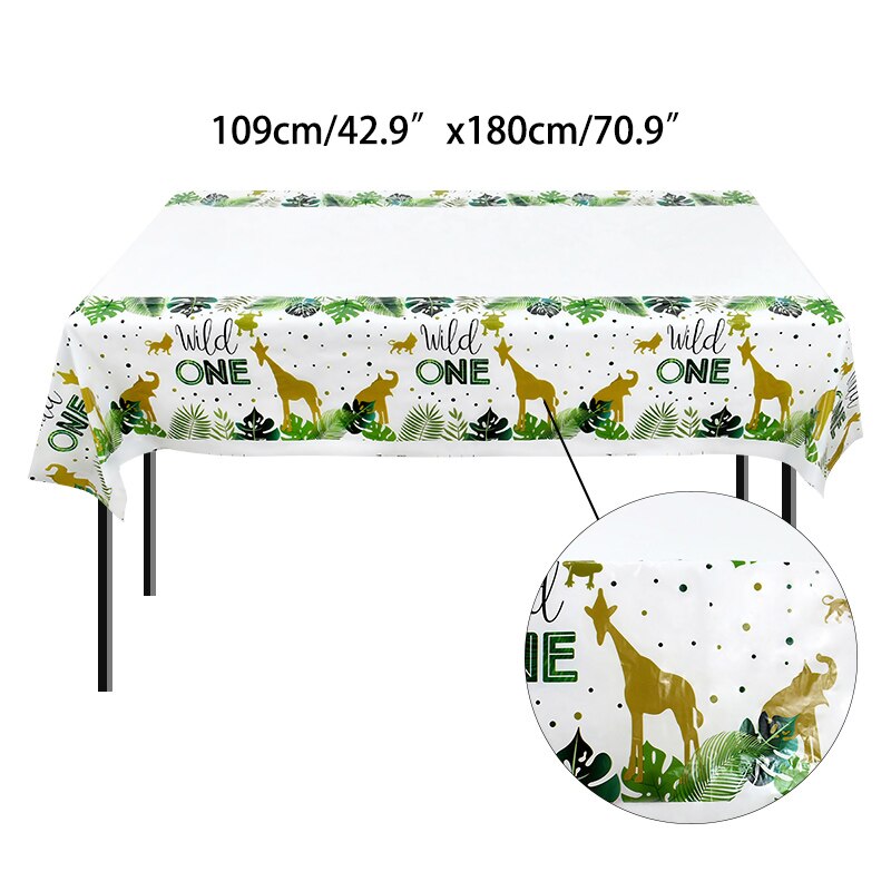 Jungle Animal Theme Disposable Tablecloth Forest Deer Cute Fox Bear Safari Table Cover Kids Happy Birthday Party Decor 