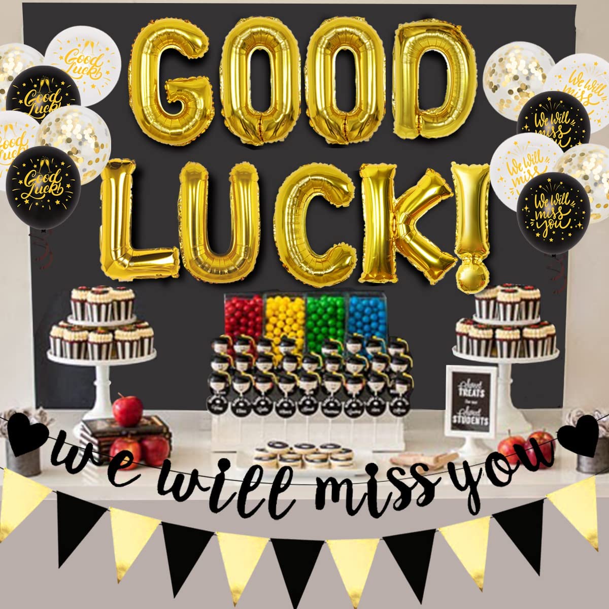 Black Gold Party Decorations Will Miss Banner Good Luck Balloon Set Retirement Farewell Supplies Inflatable