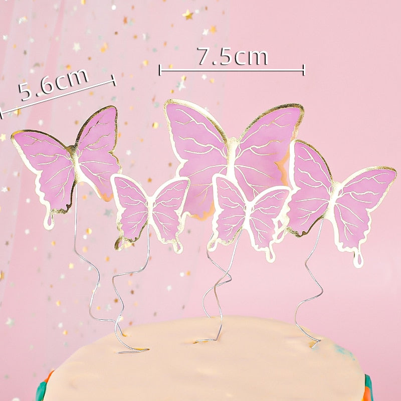 Happy Birthday Butterfly Theme Cake ToppersHandmade Painted Wedding Party Decoration Baking Supplies Gift 