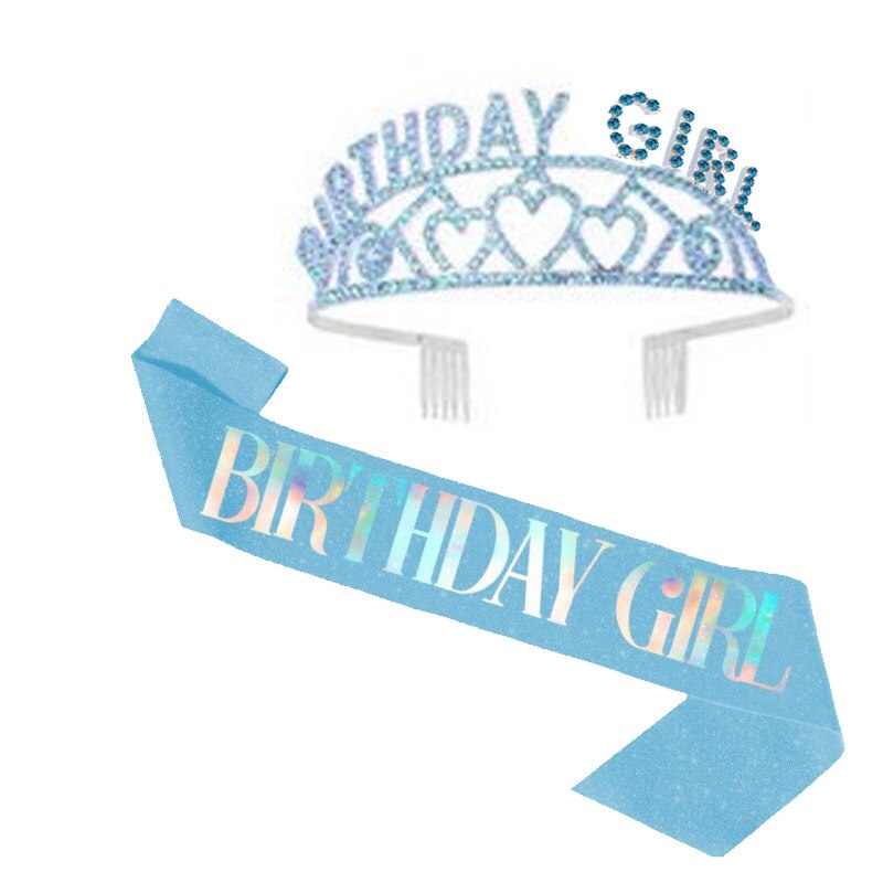 Girls Happy Birthday Party Gifts Birthday Girl Rhinestone Diamond Crown Shoulder Strap Glitter Etiquette Strap Set PartyDecorHQ