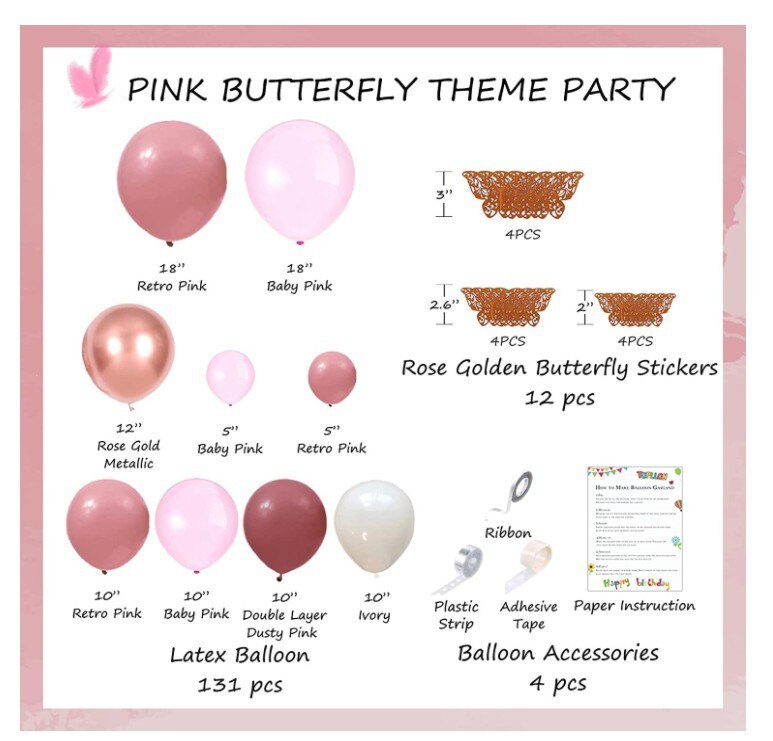 Romantic Theme Party Balloon Decoration Pink Butterfly Sticker Latex Wedding Proposal Birthday Supplies 